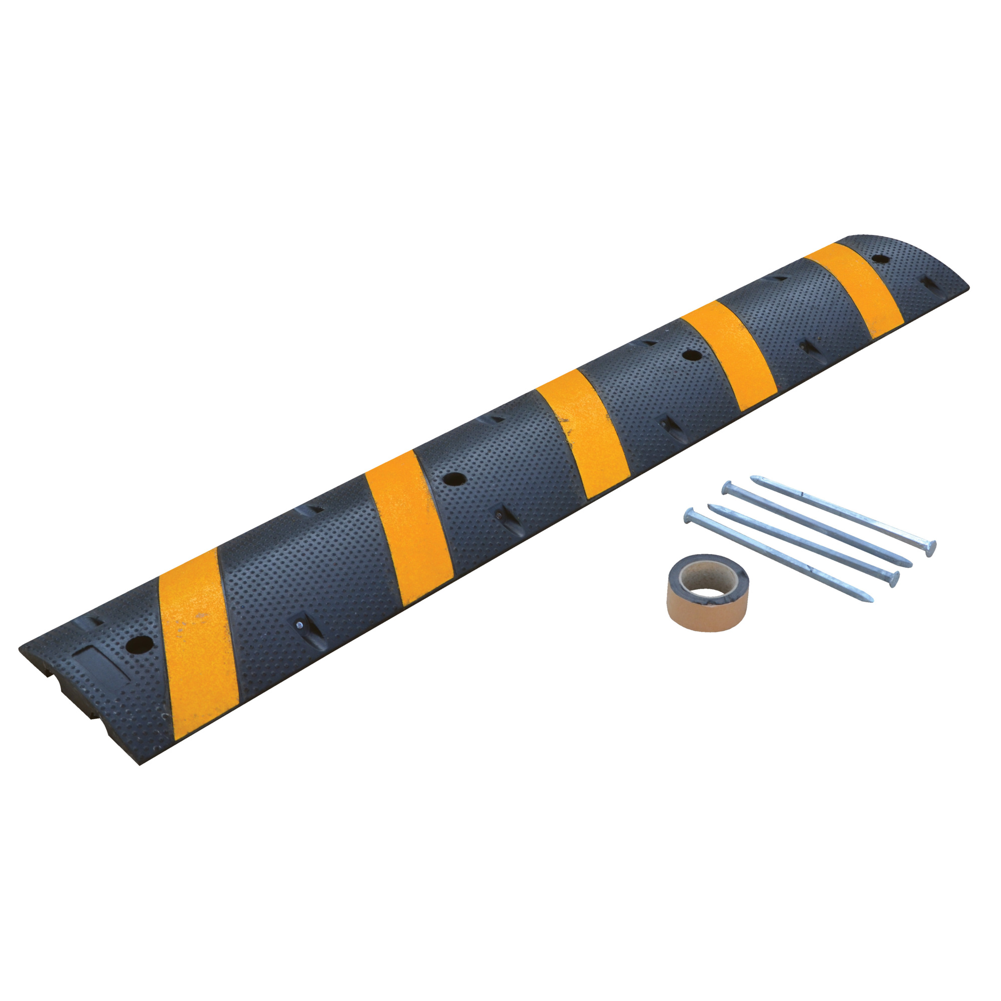 Vestil Rubber Speed Bump - 72in. Length, 1.75in. Height, Reflective Stripes, Asphalt Hardware, Model# SBRY-72-A
